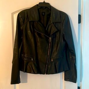 INC faux leather ruffle trim jacket
